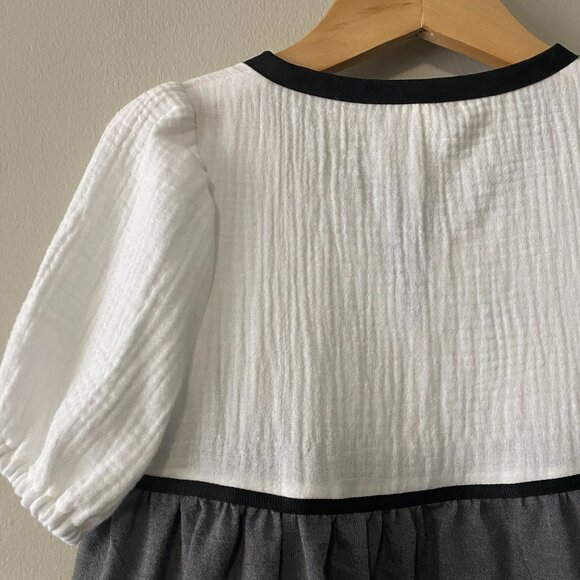 Handmade Children's 100% Cotton Black Grey White Ribbon Detail Dress - Picture 6 of 12